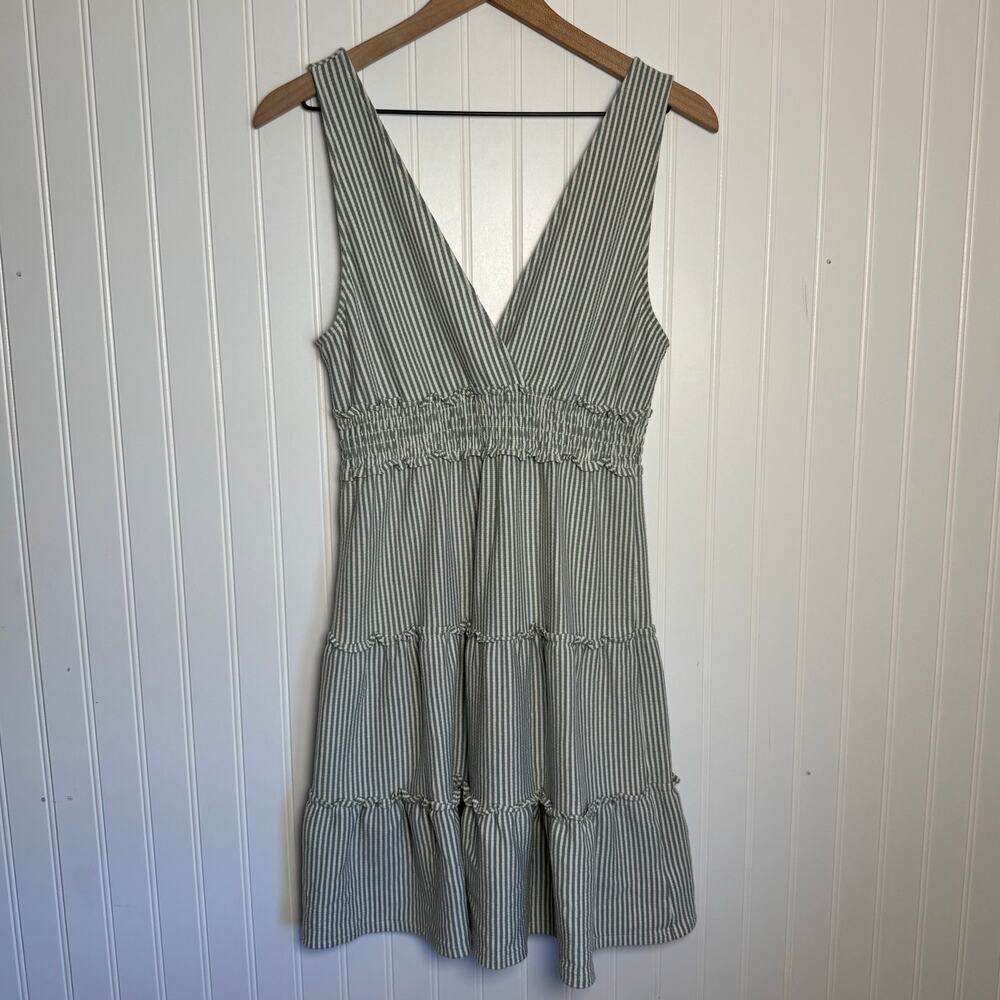 American Eagle Striped V-Neck Knit Mini Tiered Dress Women’s Size Small - Picture 2 of 8